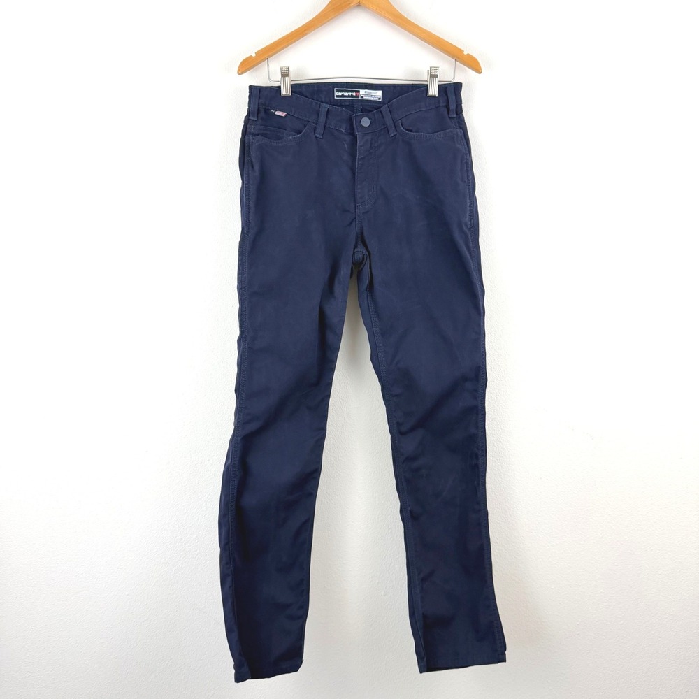 Carhartt FR Womens SZ 6 Rugged Flex Relaxed Fit Canvas Workwear Pants Navy